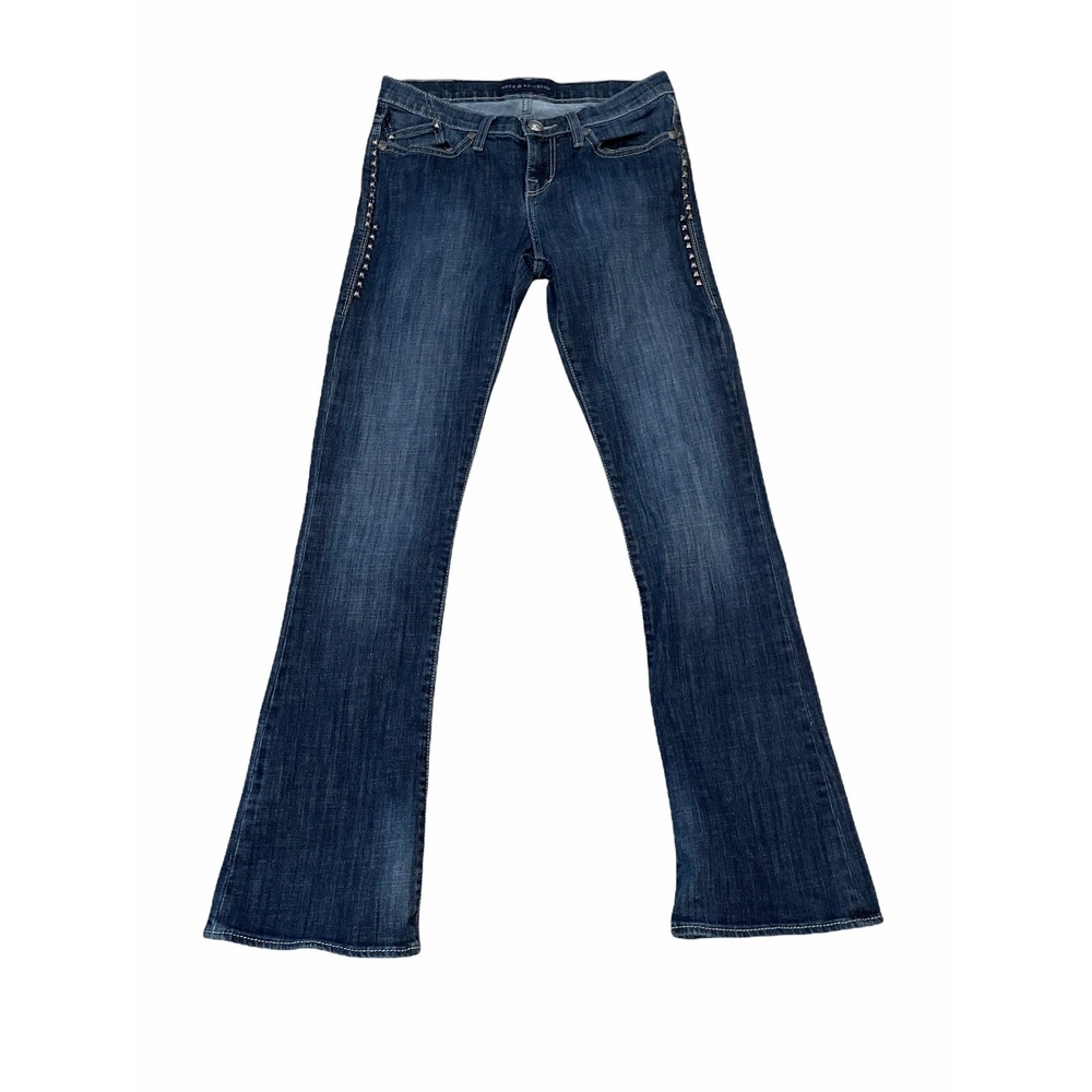 Rock & Republic Kasandra Jeans Women 6 (30x32) Flap Pockets Studded Blue Denim